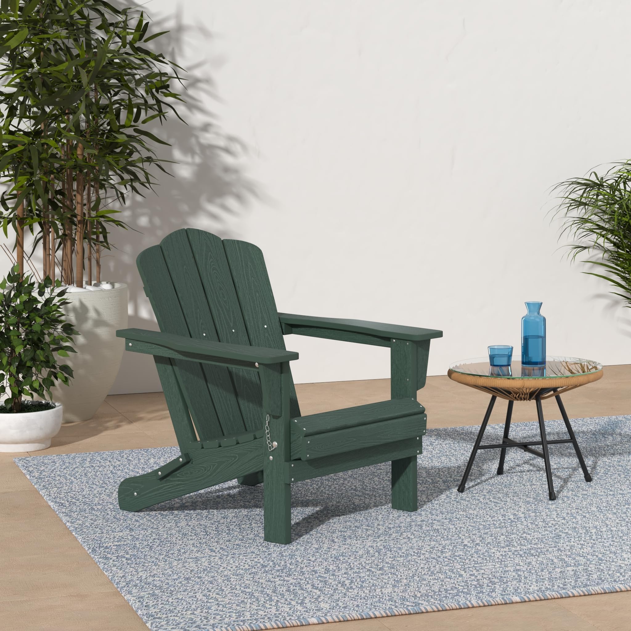 Kingyes Folding Adirondack Chair Set Of 2, Hdpe All-Weather Folding Adirondack Chair, Green